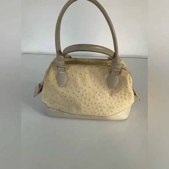 Longchamp Natural Tan Ostrich Leather Legend Bag Purse Satchel - Picture 2 of 15